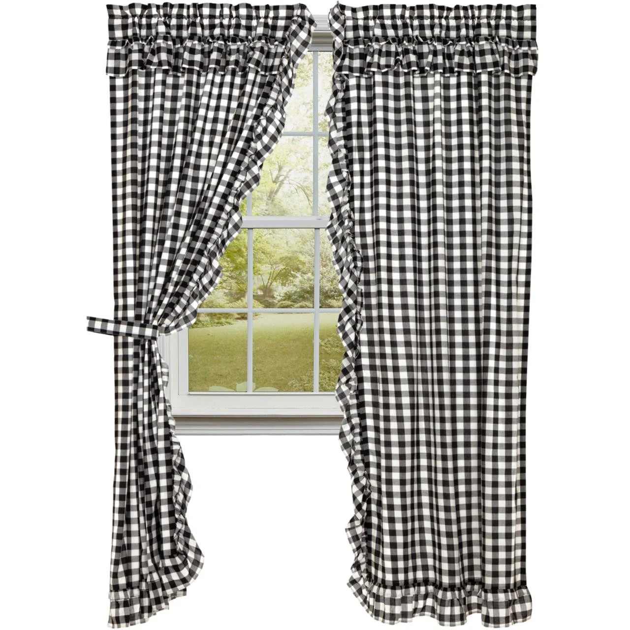 Annie Buffalo Check Black Ruffled Panels - 80x84 1 Annie Buffalo Check Black Ruffled Panels - 80x84