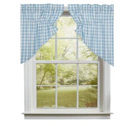 Annie Buffalo Check Blue Prairie Gathered Curtains - 72x36