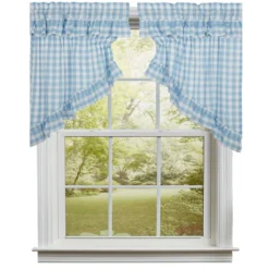 Annie Buffalo Check Blue Prairie Gathered Curtains - Ruffled 72x36