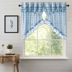 Annie Buffalo Check Blue Prairie Gathered Curtains - Ruffled 72x36 -Beautiful Decoration Annie Buffalo Check Blue Prairie Gathered Curtains Ruffled 72x36 810055892785 image3 88204.1681408204