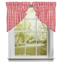 Annie Buffalo Check Red Prairie Gathered Curtains - 72x36