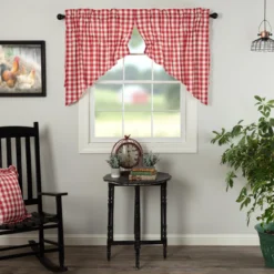 Annie Buffalo Check Red Prairie Gathered Curtains - 72x36 -Beautiful Decoration Annie Buffalo Check Red Prairie Gathered Curtains 72x36 840528178986 image3 36377.1689064298
