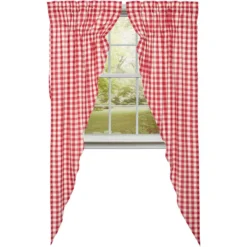 Annie Buffalo Check Red Prairie Gathered Curtains - 72x84