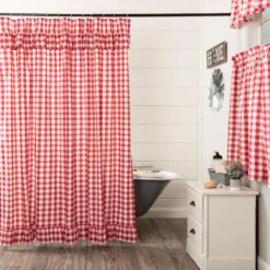Annie Buffalo Check Red Shower Curtain - Ruffled
