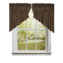 Black Check Prairie Gathered Curtains - Scalloped 72x36