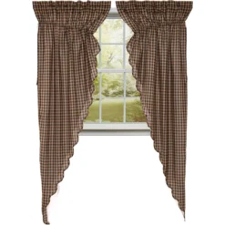 Black Check Scalloped Prairie Gathered Curtains - 72x84