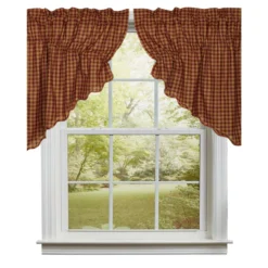 Burgundy Check Prairie Gathered Curtains - 72x36