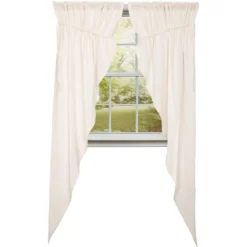 Burlap Antique White Prairie Gathered Curtains - 72x84