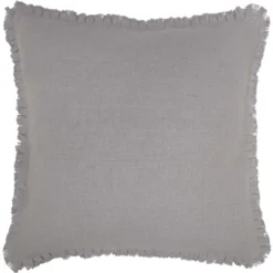 Burlap Dove Grey Fringed Ruffle Pillow Sham - Euro Fabric