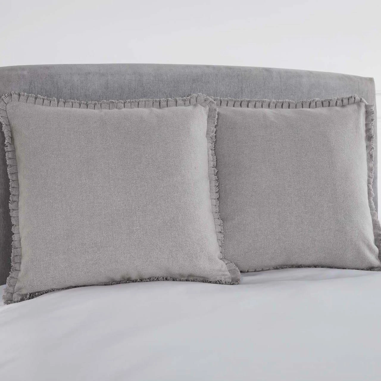 Burlap Dove Grey Fringed Ruffle Pillow Sham - Euro Fabric 2 Burlap Dove Grey Fringed Ruffle Pillow Sham - Euro Fabric - Image 2