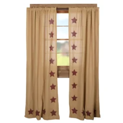 Burlap Natural Burgundy Stars Panels - 80x84