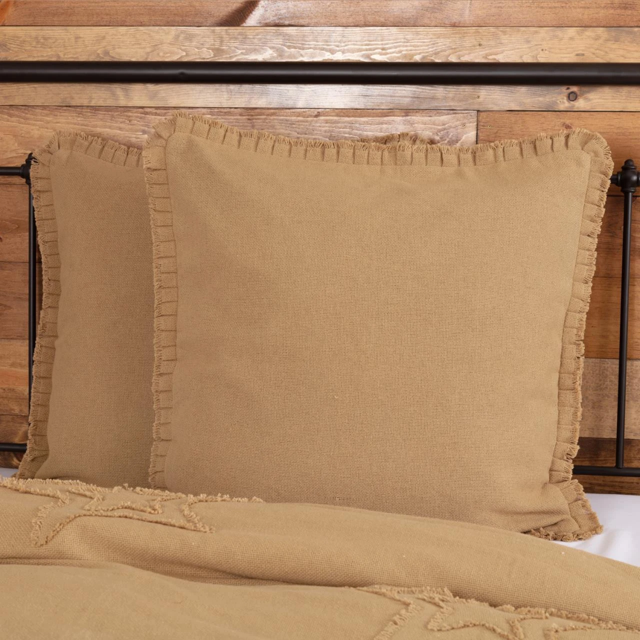 Burlap Natural Fringed Ruffle Pillow Sham - Euro Fabric 2 Burlap Natural Fringed Ruffle Pillow Sham - Euro Fabric - Image 2