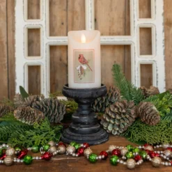 Christmas Cardinal Timer Candle - 3x5 Pillar