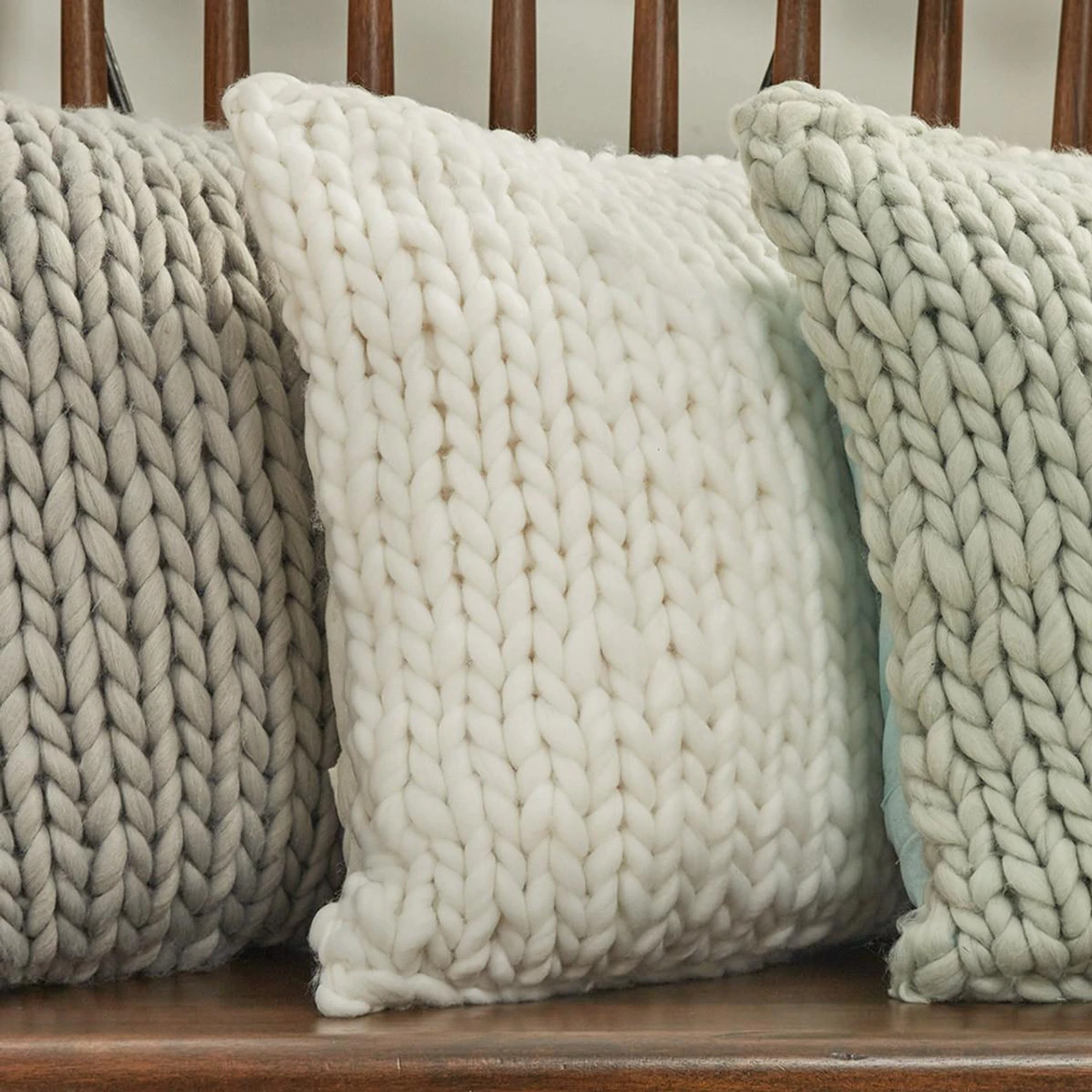 Chunky Knit Pillow - White 18" 2 Chunky Knit Pillow - White 18" - Image 2