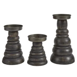 Farmhouse Wood/Metal Pillar Holders - Set Of 3