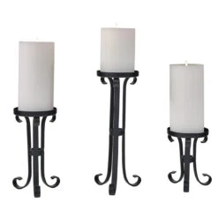 Iron Scroll Candle Holders - Pillar Set Of 3