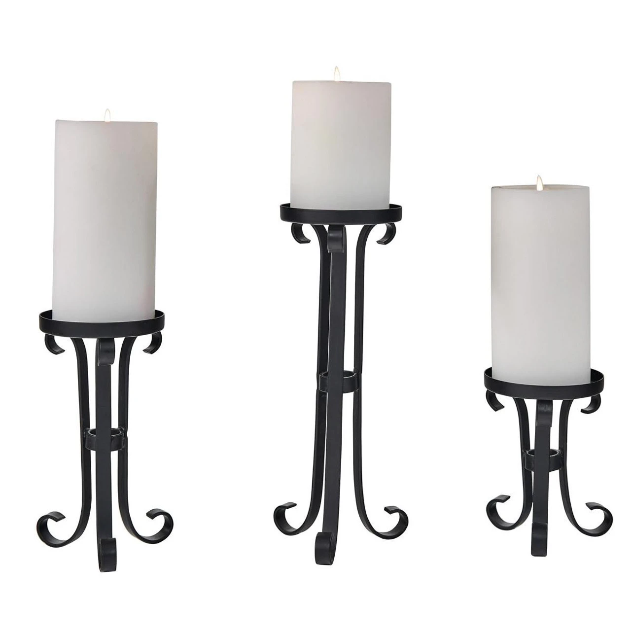 Iron Scroll Candle Holders - Pillar Set Of 3 1 Iron Scroll Candle Holders - Pillar Set Of 3