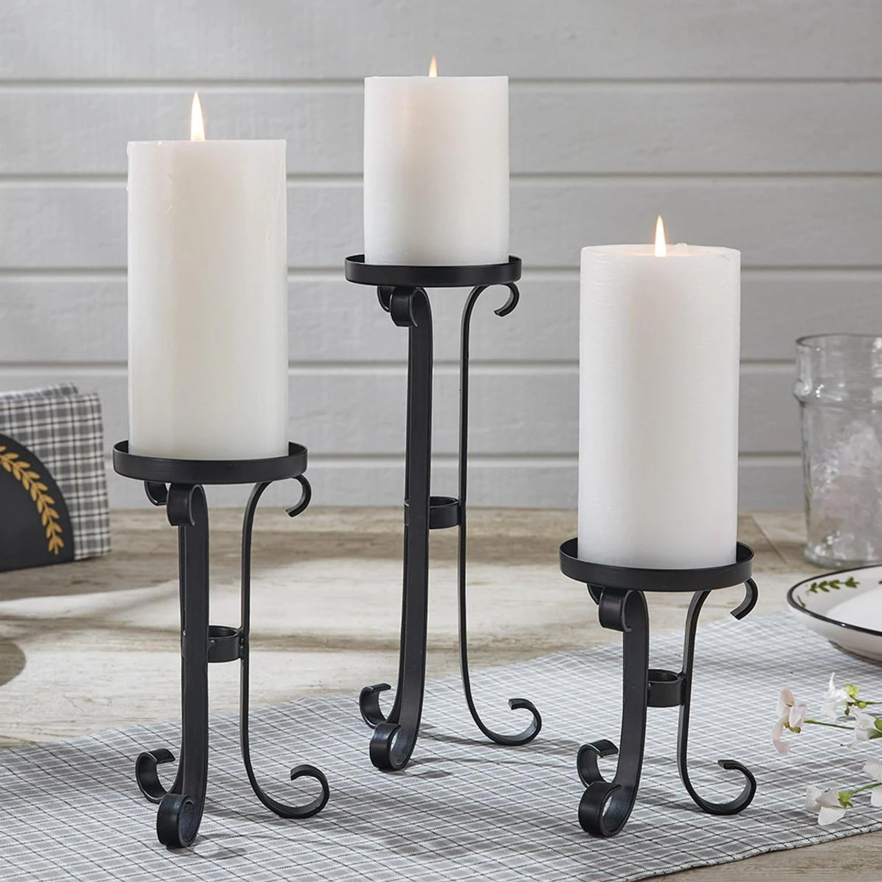 Iron Scroll Candle Holders - Pillar Set Of 3 2 Iron Scroll Candle Holders - Pillar Set Of 3 - Image 2