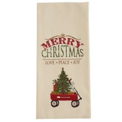 Merry Christmas Wagon Embroidered Dishtowels - Set Of 2