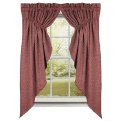 Philmont Jacquard Prairie Gathered Curtains - Barn Red 72x63