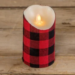Red & Black Buffalo Check Timer Candle - 3x5 Pillar