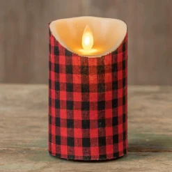 Red & Black Gingham Timer Candle - 3x5 Pillar