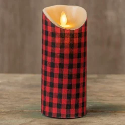 Red & Black Gingham Timer Candle - 3x7 Pillar