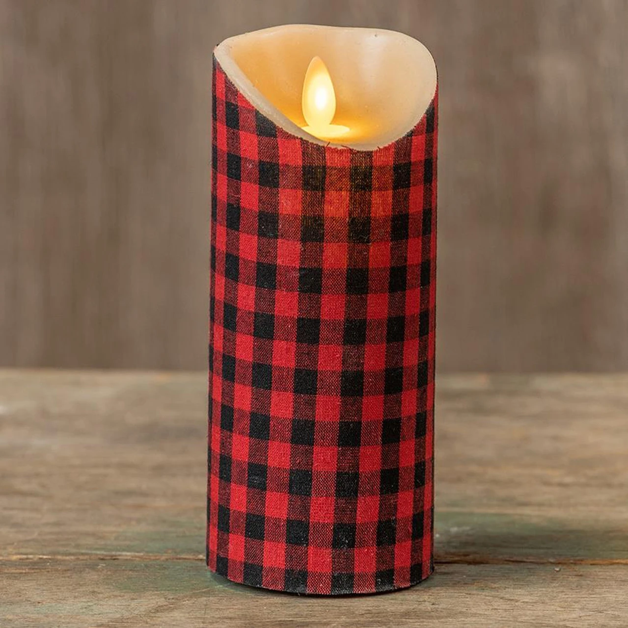 Red & Black Gingham Timer Candle - 3x7 Pillar 1 Red & Black Gingham Timer Candle - 3x7 Pillar