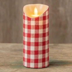 Red & White Gingham Timer Candle - 3x7 Pillar