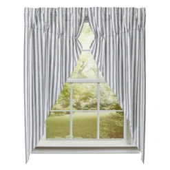 Sawyer Mill Black Ticking Stripe Prairie Gathered Curtains - 72x63