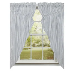 Sawyer Mill Blue Ticking Stripe Prairie Gathered Curtains - 72x63