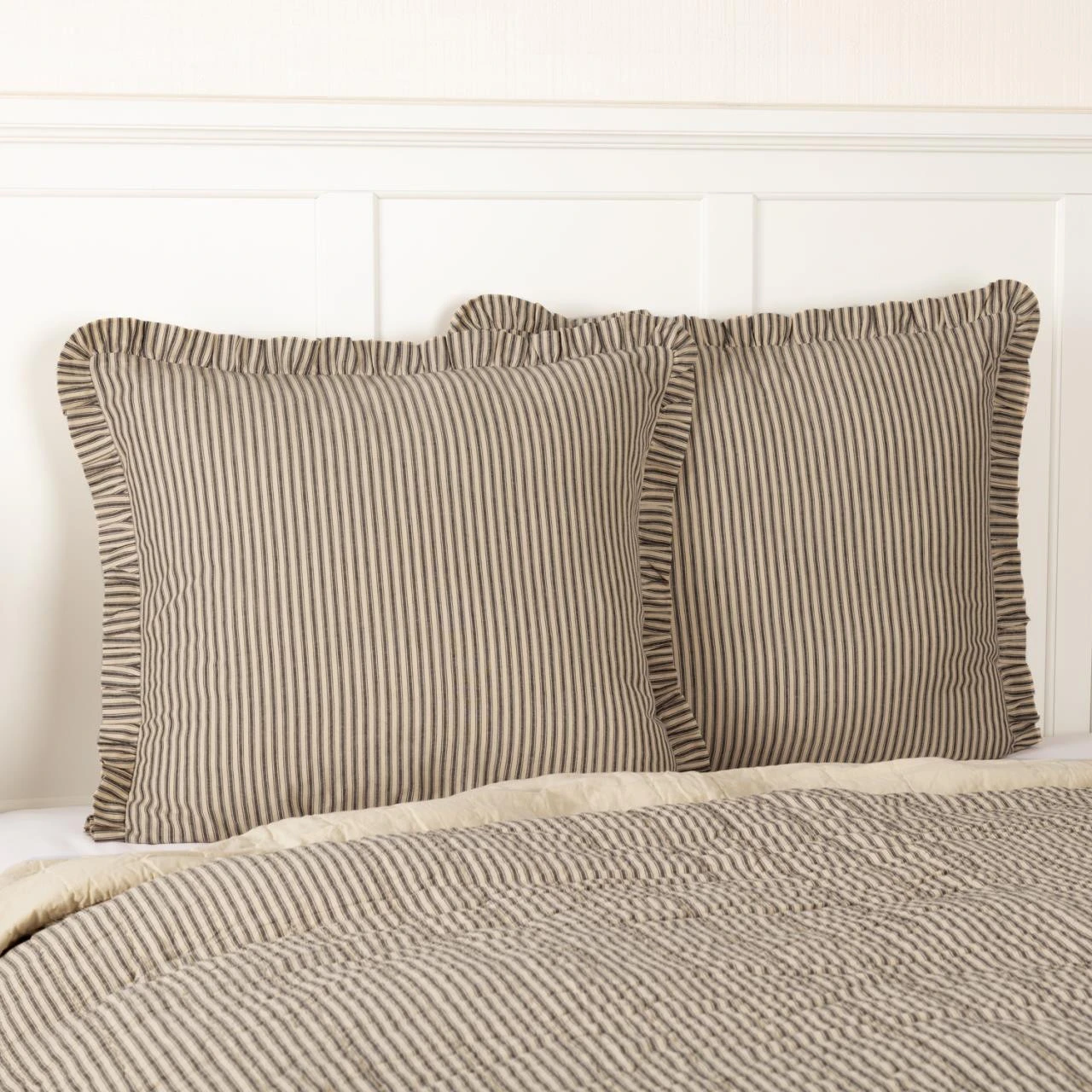 Sawyer Mill Charcoal Ticking Stripe Pillow Sham - Euro Fabric 2 Sawyer Mill Charcoal Ticking Stripe Pillow Sham - Euro Fabric - Image 2