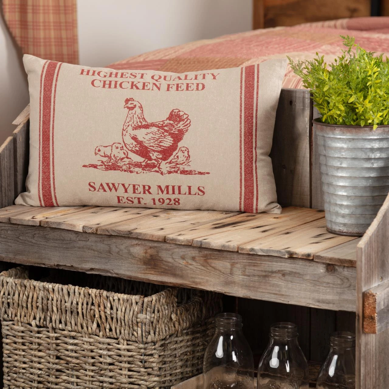 Sawyer Mill Red Hen And Chicks Pillow - 14x22 2 Sawyer Mill Red Hen And Chicks Pillow - 14x22 - Image 2