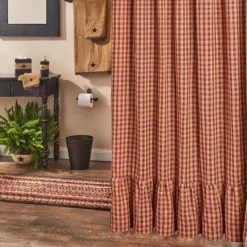 Sturbridge Wine Plaid Shower Curtain - Ruffle