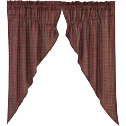 Tartan Red Plaid Prairie Gathered Curtains - 72x63