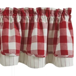 Wicklow Check Red & Cream Valance - Lined Layered 72x16