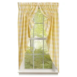 Wicklow Check Yellow Prairie Gathered Curtains - 72x63