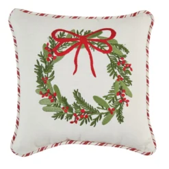 Wreath Embroidered Pillow - 10x10